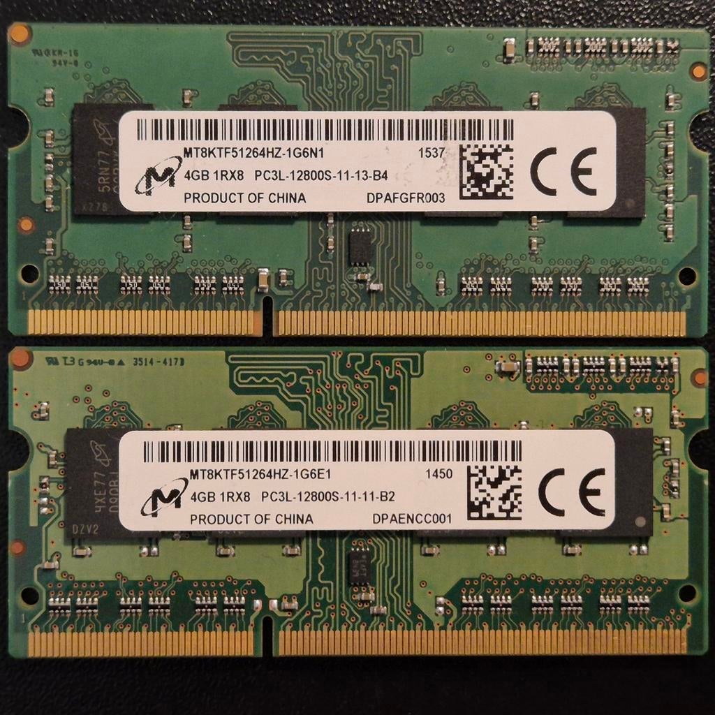 Micron 8GB (2x 4GB) DDR3L PC3L-12800S - Laptop geheugen, Computers en Software, RAM geheugen, Gebruikt, 8 GB, DDR3, Ophalen of Verzenden