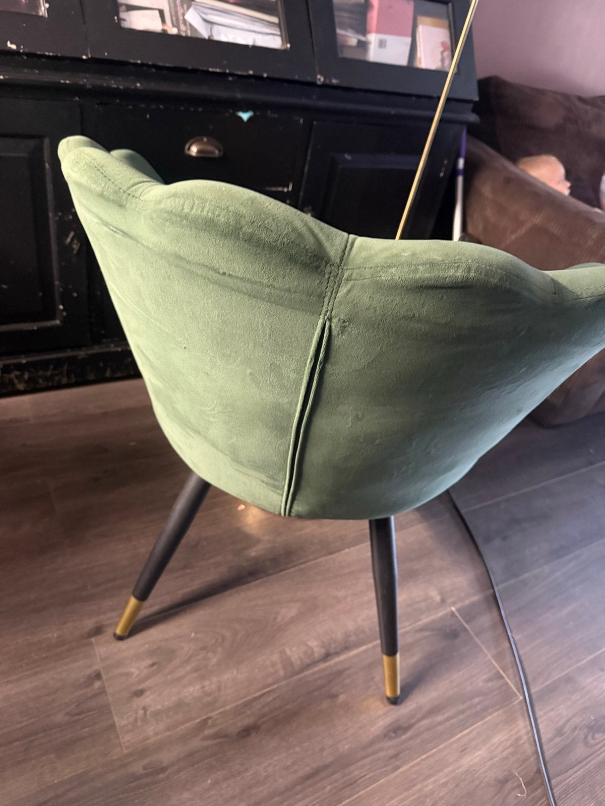 Groene velvet schelp fauteuil met poef, Huis en Inrichting, Fauteuils, Ophalen, Zo goed als nieuw, Stof, 75 tot 100 cm