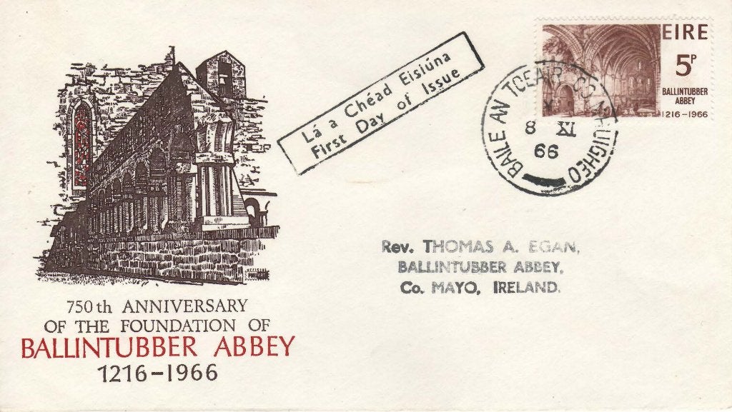 Ierse FDC met Ballintubber Abbey, Ophalen of Verzenden, Ierland, Gestempeld