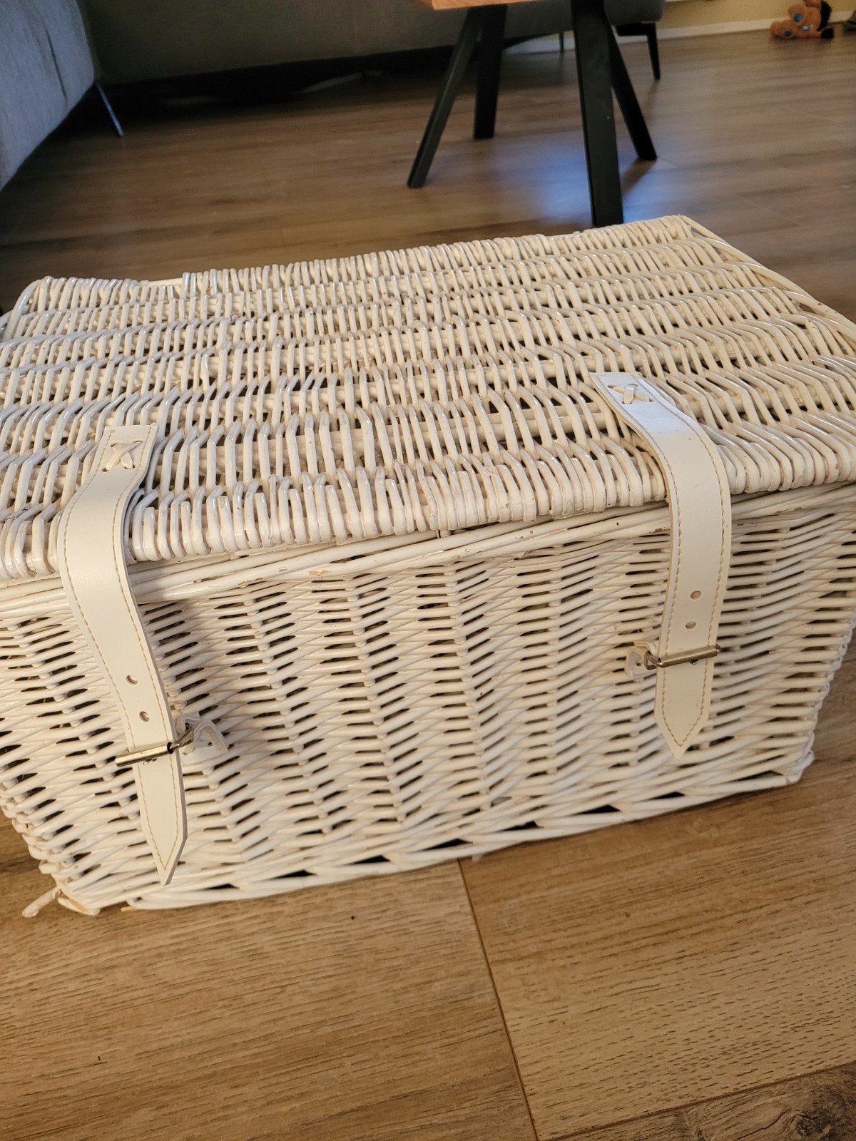 Gevlochten rieten fietsmand met deksel - 48x36x26 cm, Ophalen of Verzenden, Gebruikt