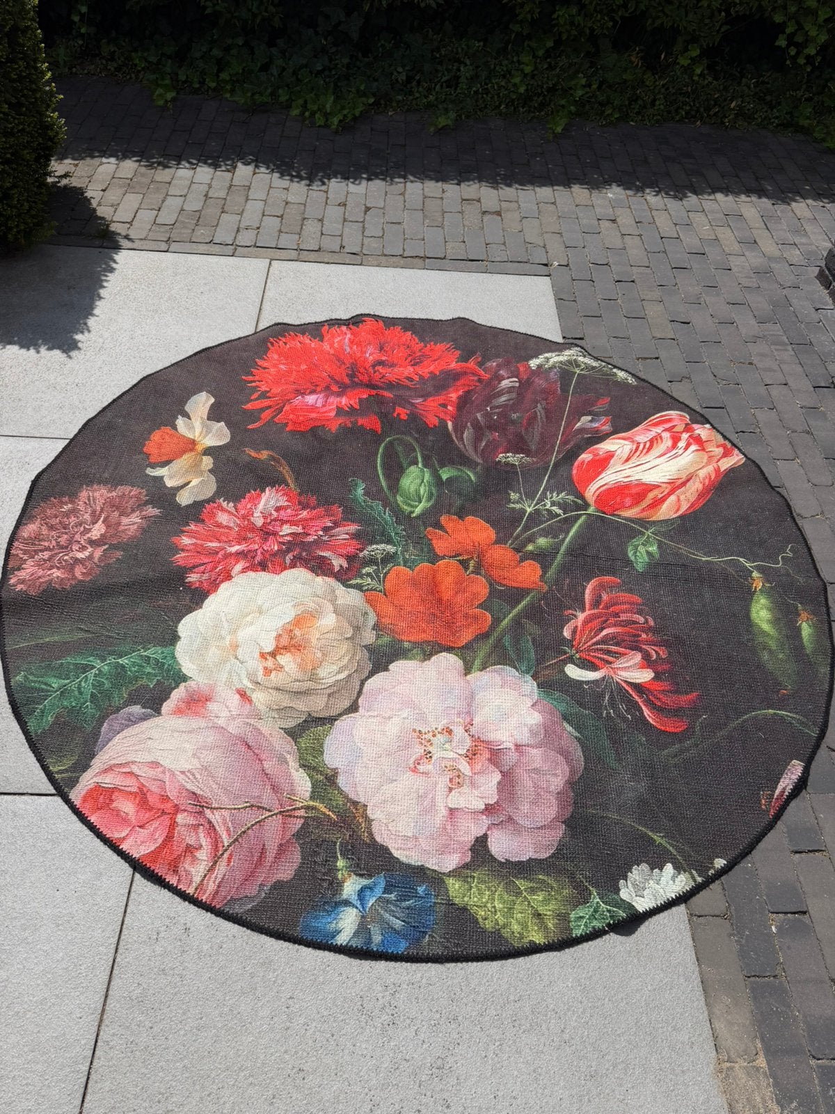 Rond vloerkleed bloemmotief, Zwart, 150 tot 200 cm, Rond, Ophalen of Verzenden