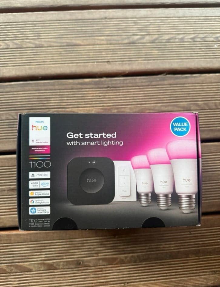 Philips Hue Starterset E27 White & Color Ambiance bridge 2, 60 watt of meer, Nieuw, Smart lamp, Bedienbaar via app
