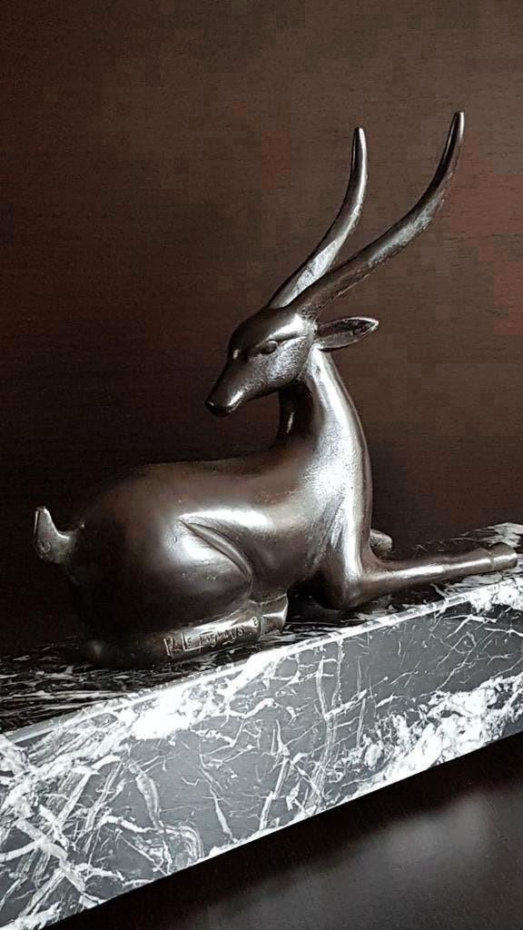 Art Deco Bronzen beeld Gazelle Pierre le Faguays, Antiek en Kunst, Ophalen of Verzenden, Brons