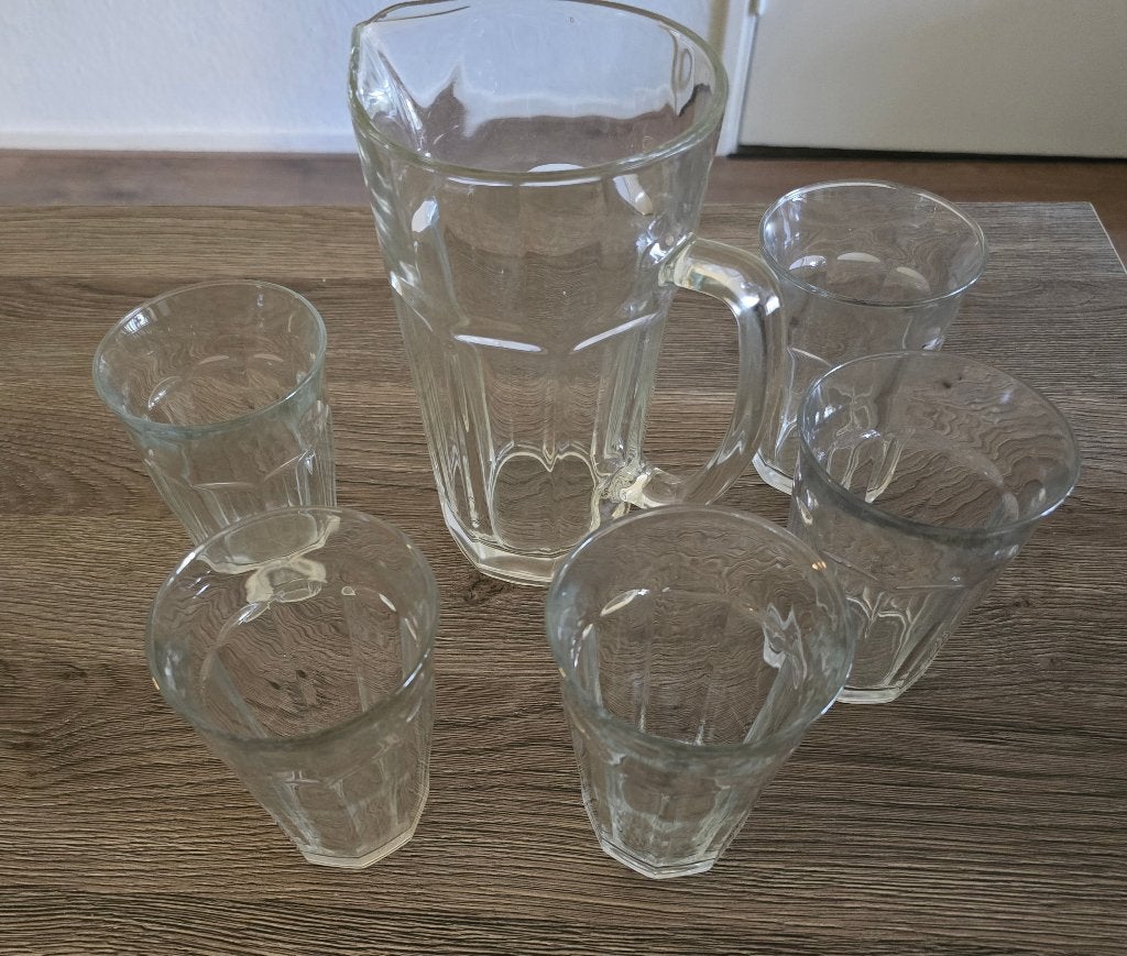 IKEA Glazen limonadekan + 5x POKAL glazen, Ophalen of Verzenden, Gebruikt, Overige typen