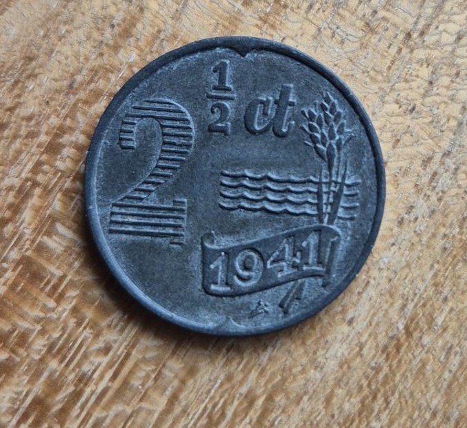 2.5 cent zink 1941 oorlogsgeld, Verzenden, Overige waardes, Losse munt, Koningin Wilhelmina