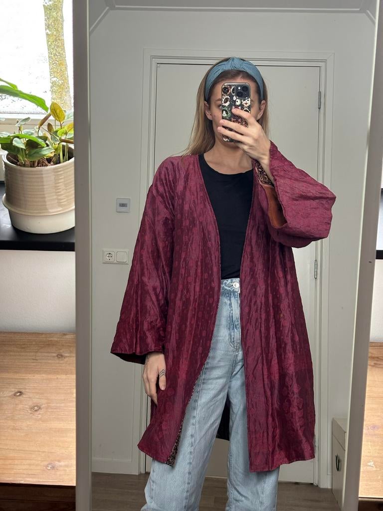 Uma Nomad sari kimono tweezijdig, Ophalen of Verzenden, Gedragen, Maat 42/44 (L), Rood
