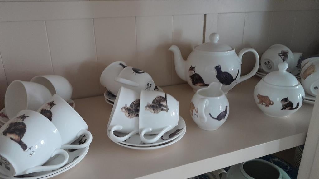 Koffie-thee-servies van Franciens katten, Huis en Inrichting, Keuken | Servies, Ophalen, Zo goed als nieuw, Overige stijlen, Kop(pen) en/of Schotel(s)
