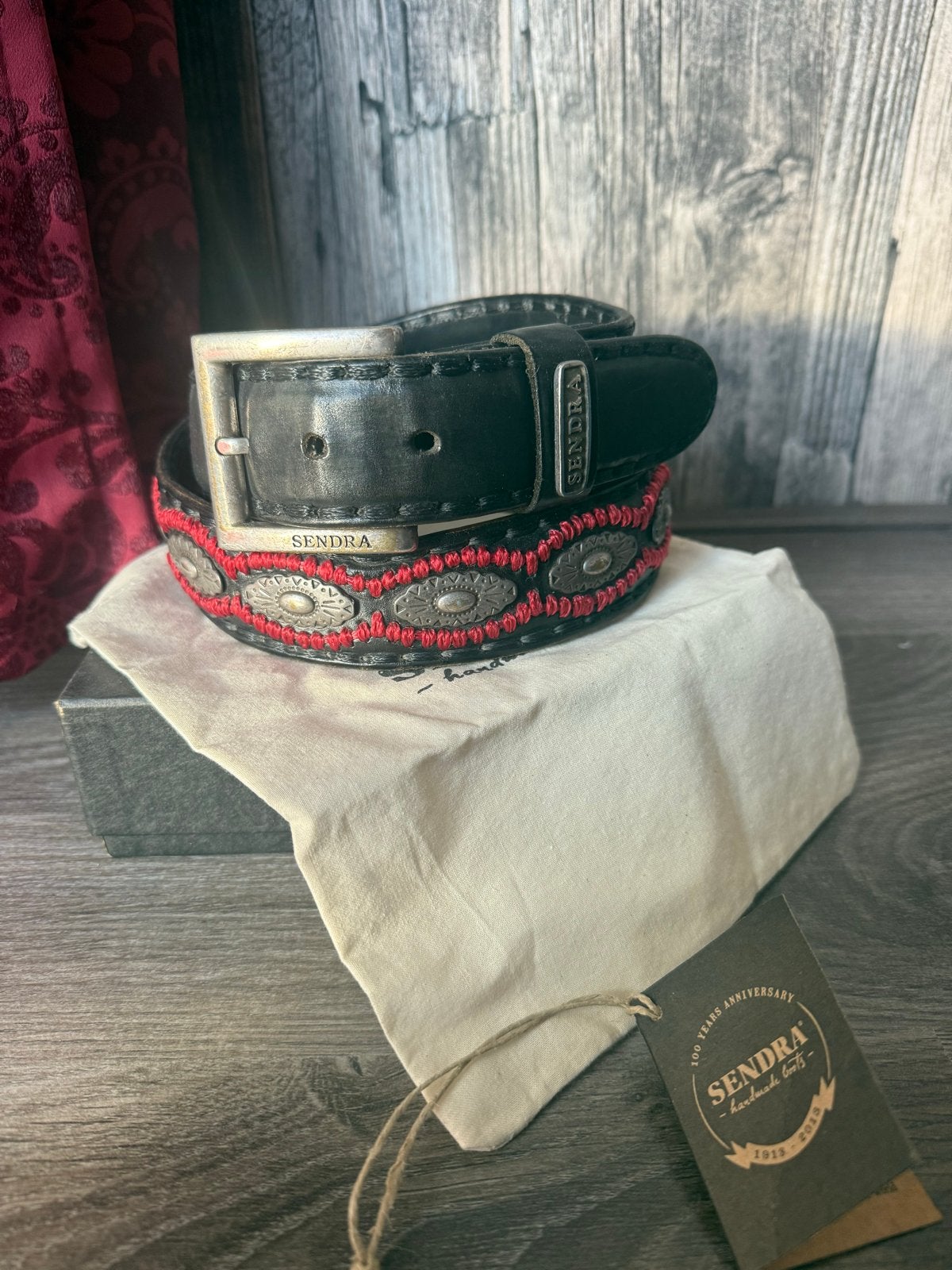 Sendra riem zwart met rood, maat 85, 80 tot 90 cm, Ophalen of Verzenden, Zo goed als nieuw, Echt leder