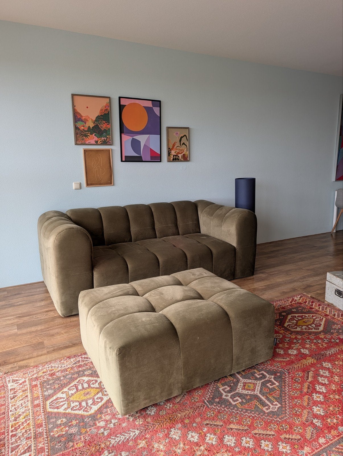 Cosmopolitan Design 3-zitsbank + Hocker ‘Sky’ Velvet (zgan), Ophalen, Zo goed als nieuw, Stof