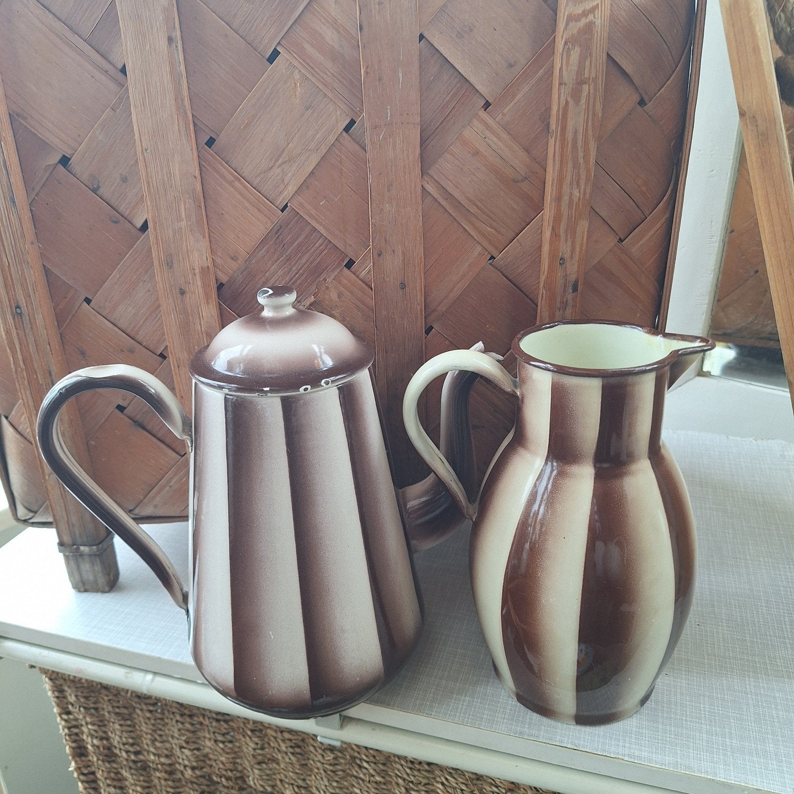 Vintage emaille koffie- en waterkan in moderne kleuren, Ophalen of Verzenden