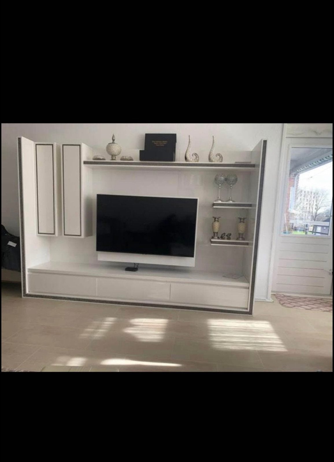 Moderne TV-meubel met opbergruimte en planken, Ophalen, Gebruikt, 200 cm of meer, 150 tot 200 cm