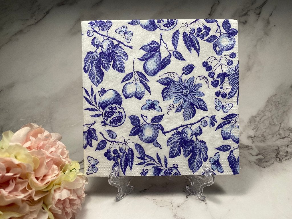 Knutsel servetten Delfts blauw fruit/vlinders/blad 148, Ophalen of Verzenden, Nieuw, Knutselmateriaal