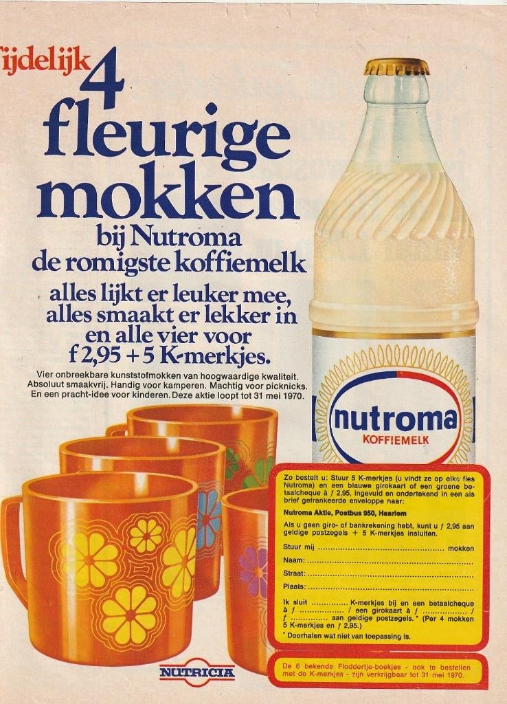 Retro reclame 1970 Nutricia Nutroma oranje bekers mokken, Verzenden, Overige typen
