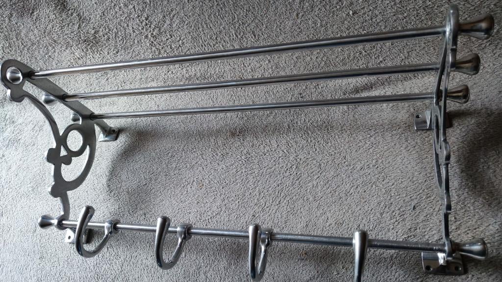 Art Deco stijl wandkapstok - metaal - 4 haken /plateau -70cm, Wandkapstok, Gebruikt, Ophalen of Verzenden, Minder dan 100 cm