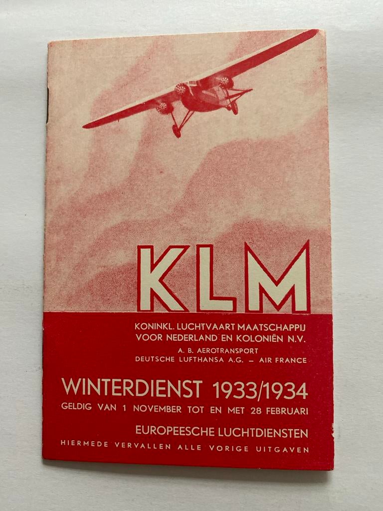 KLM Winterdienst 1933/1934 - Zeldzame Kaart, Ophalen of Verzenden, Gebruikt, Kaart, Foto of Prent