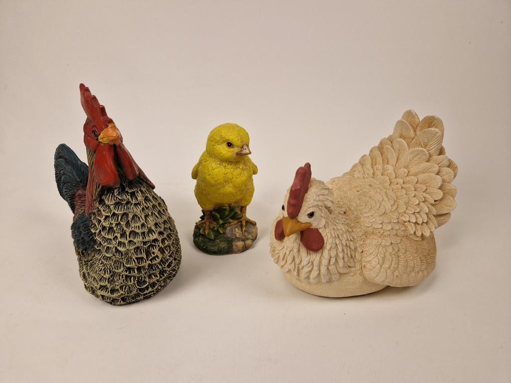 Leuke set van 3 kippenbeeldjes, Ophalen of Verzenden, Zo goed als nieuw, Dier