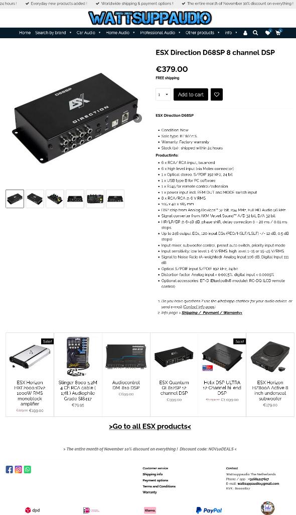 ESX Direction D68SP 8 kanaals DSP / Digital Sound Processor, Audio Design, Nieuw, Am Breilingsweg 3, 76709 Kronau, Duitsland, Ophalen of Verzenden