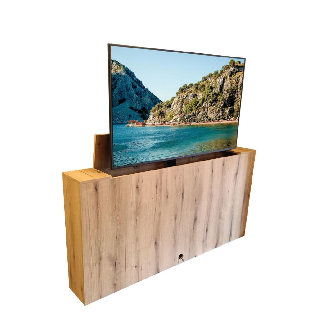 Voetbord met tv lift - Model Wood | Tv`s van 32 tot 75 inch!, Ophalen of Verzenden, Nieuw, Crème