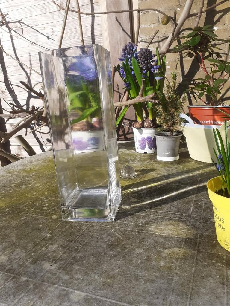 Vierkanten glazen vaas (accubak), Ophalen, Overige kleuren, Glas, Minder dan 50 cm