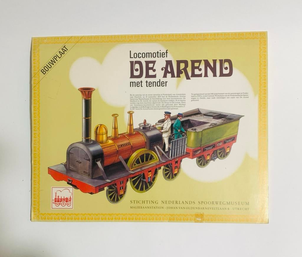Bouwplaat Locomotief De Arend met tender spoorwegmuseum, Ophalen of Verzenden, Nieuw, Trein, Overige typen