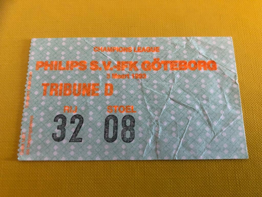 ⚽ Ticket EC1 PSV - Ifk Goteborg 1992/1993 ⚽, Ophalen of Verzenden, Zo goed als nieuw, PSV, Overige typen