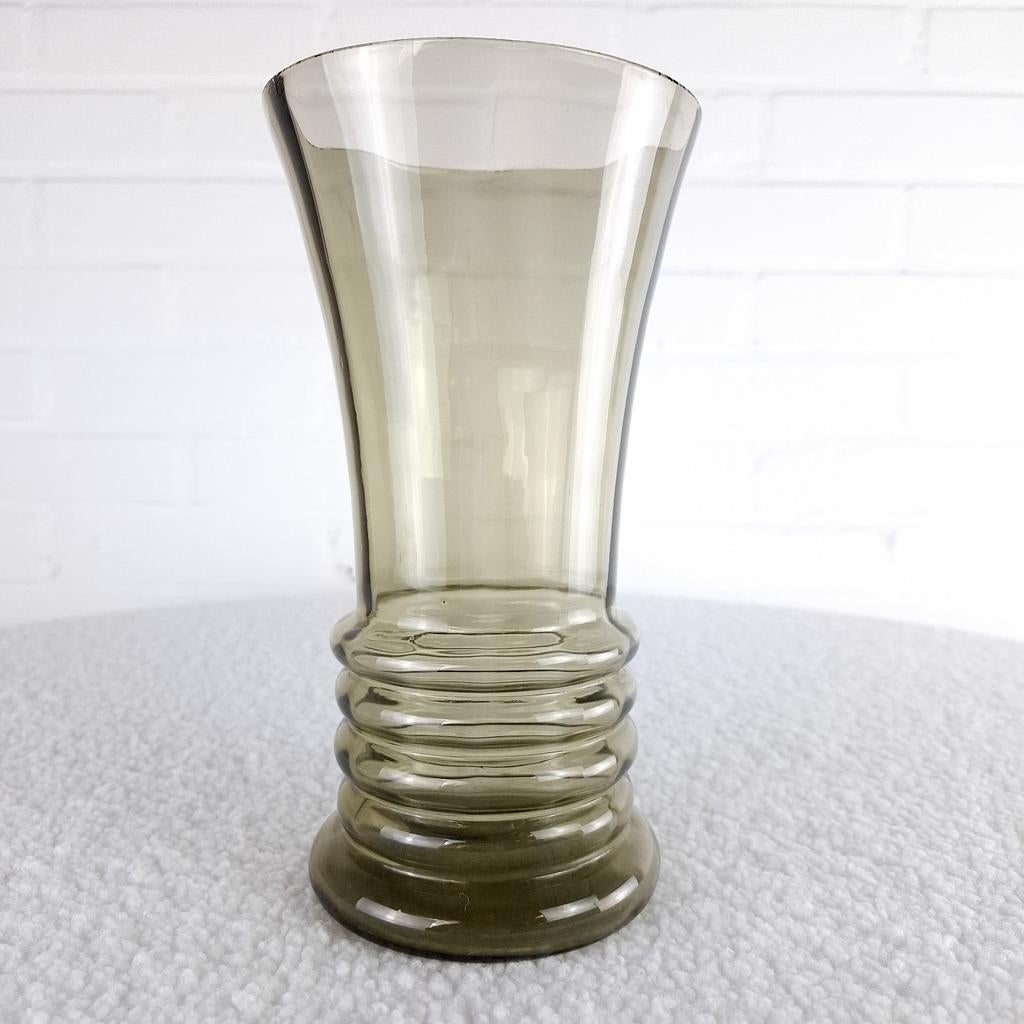 Vintage Copier Art deco vaas jaren 30 rookglas ribbelvaas, Antiek en Kunst, Ophalen of Verzenden