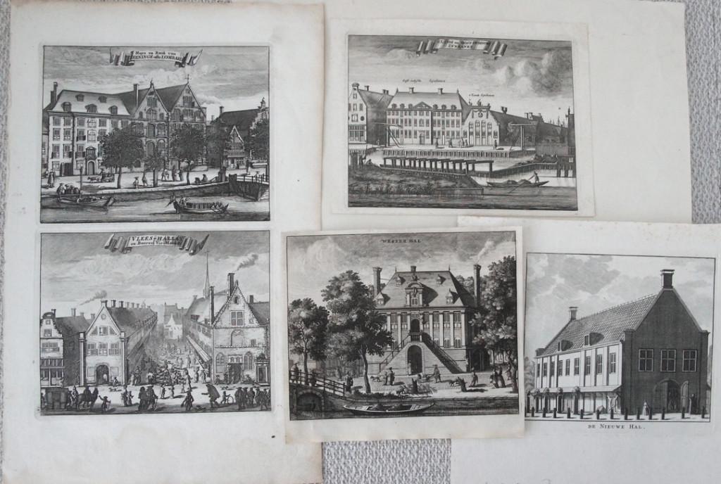 diverse gravuren Amsterdam/Commelin.18e eeuw. stadsgezichten, Antiek en Kunst, Kunst | Etsen en Gravures, Ophalen of Verzenden