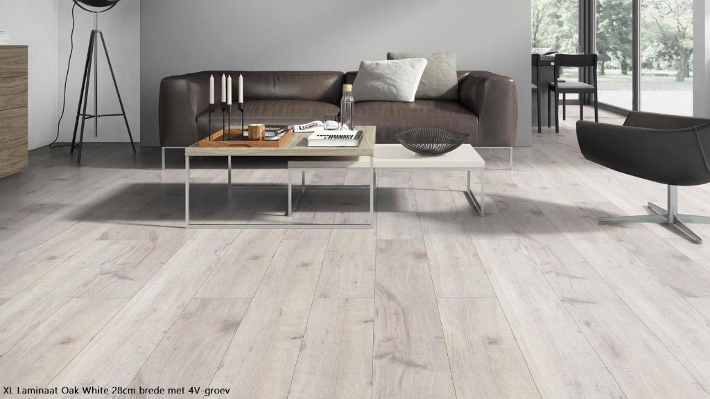 28cm Extra brede Laminaat Oak White 52546 4V-groev, 75 m² of meer, Nieuw, Ophalen of Verzenden, Grijs