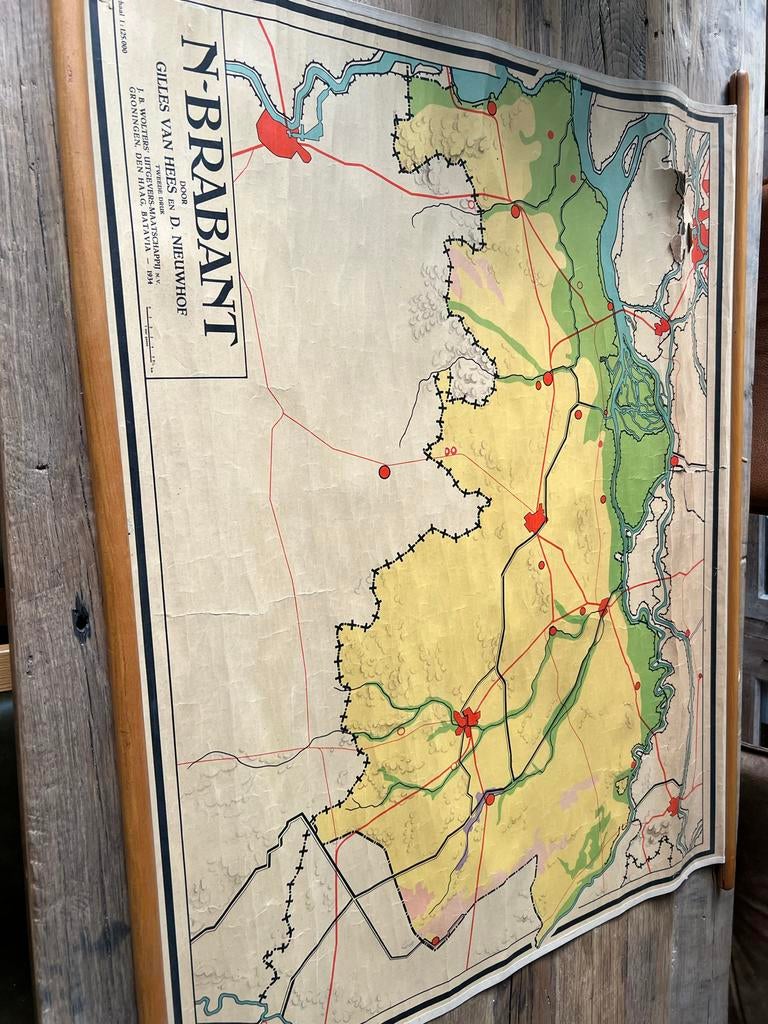 Oude landkaart Noord-Brabant, 1934, Gelezen, Ophalen of Verzenden, Landkaart, 1800 tot 2000