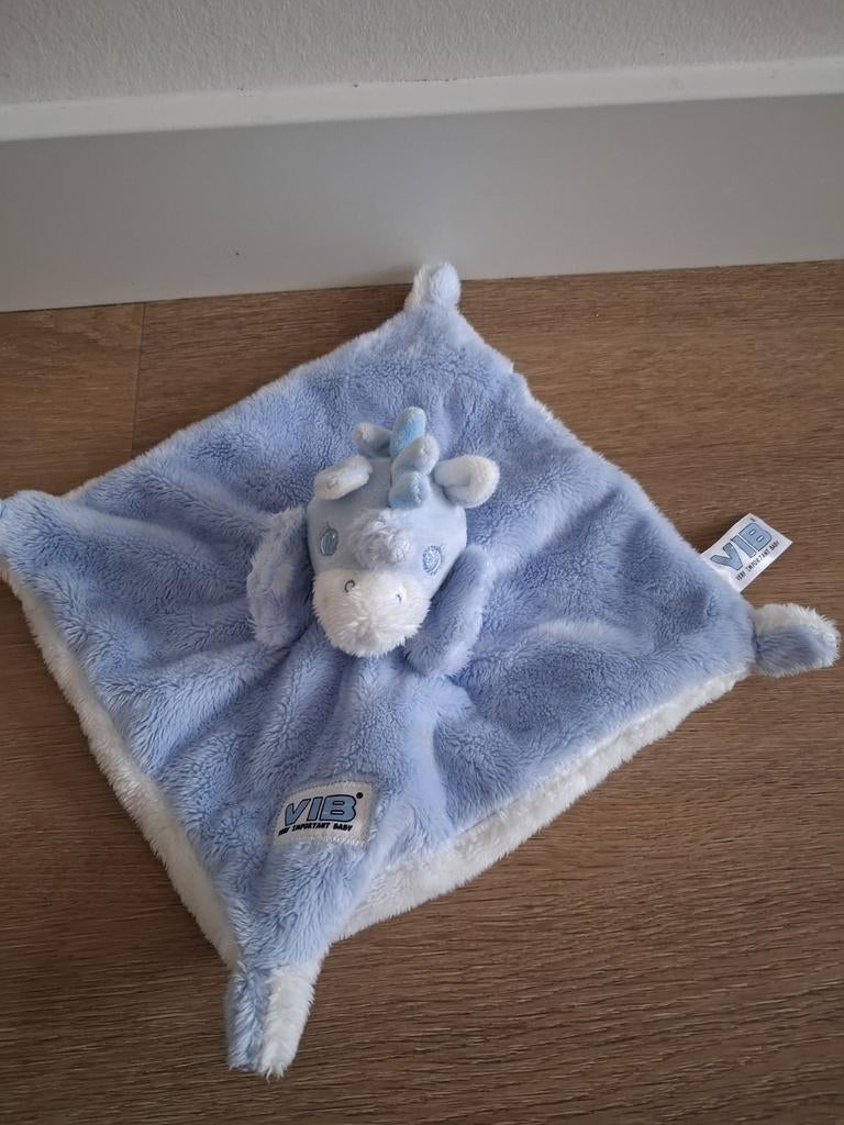 Knuffeldoekje VIB unicorn eenhoorn blauw wit L787, Ophalen of Verzenden, Zo goed als nieuw