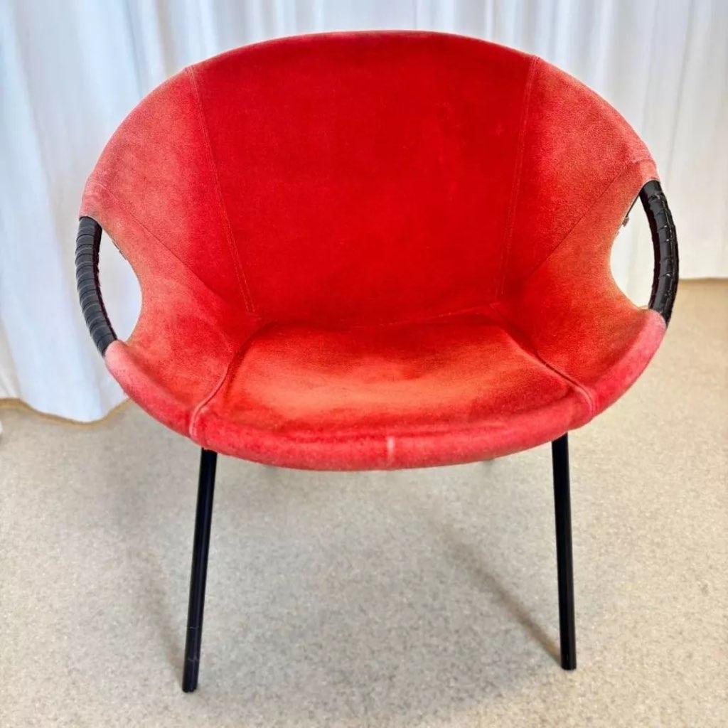 Vintage jaren '60 balloon fauteuil Lusch & Co rood, Ophalen, Minder dan 50 cm, Gebruikt, N.v.t. vintage product