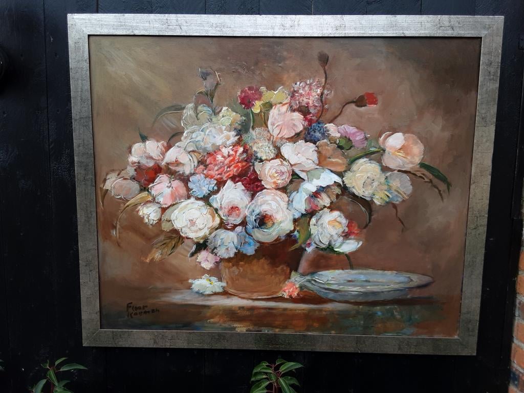 Olieverfschilderij van Floor Koomen - Bloemenstilleven, Ophalen of Verzenden