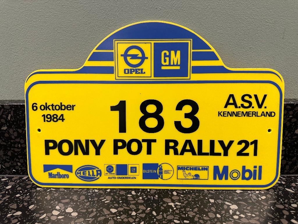 Bordje Pony Pot Rally 183. 6-10-1984 A.S.V. Kennemerland., Verzamelen, Merken en Reclamevoorwerpen, Ophalen of Verzenden, Gebruikt