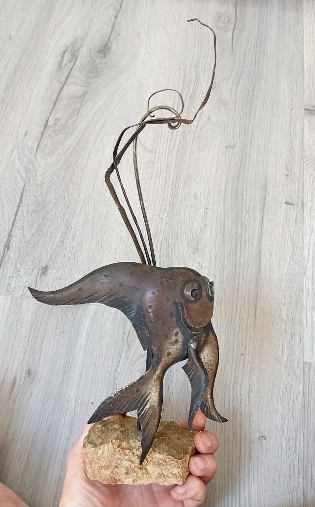vintage jaren 60 vis op stenen sokkel, Ophalen of Verzenden