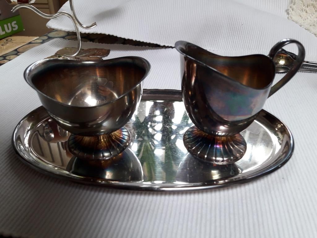 Zilver/ verzilverd Roomstel lepelvaasjes e,a, Ophalen of Verzenden, Zilver