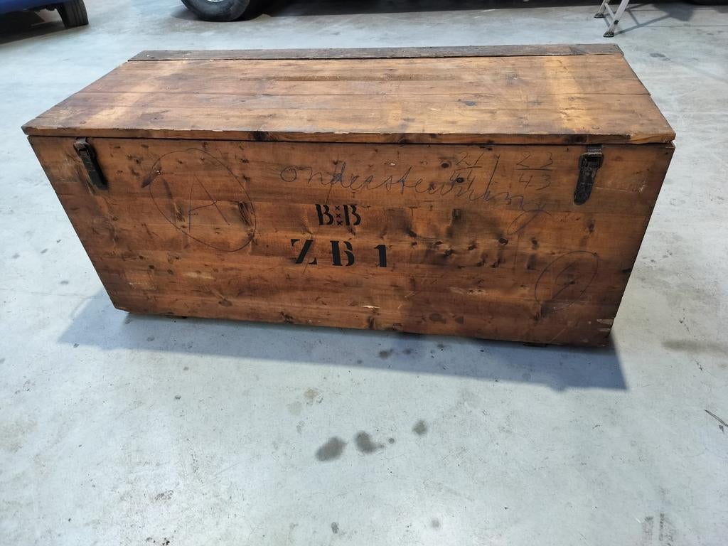 Grote Authentieke Houten Legerkist - Opbergkist/Salontafel, Ophalen, Gebruikt, 50 tot 100 cm, 50 tot 75 cm