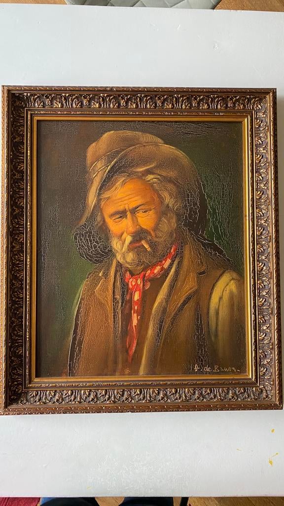 Olieverfschilderij man met sigaret, Antiek en Kunst, Ophalen of Verzenden