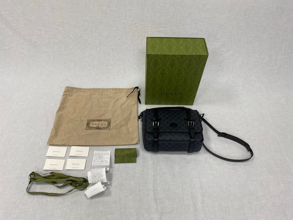 Gucci Messenger Bag GG Supreme Black Grey, Overige merken, Verzenden, ., Zwart