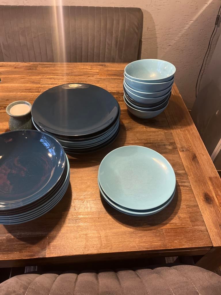 Ikea FÄRGKLAR Servies Set - Blauw/Turquoise, Ophalen, Gebruikt, Effen, Aardewerk