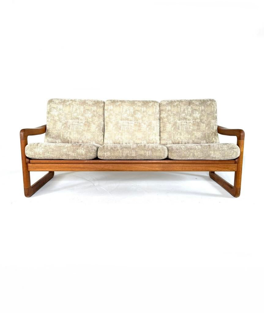 Vintage Deense 3-zits bank, Holstebro Møbelfabrik ‘70, Hout, Vintage retro buisframe design rotan webbing papercord deens, 150 tot 200 cm