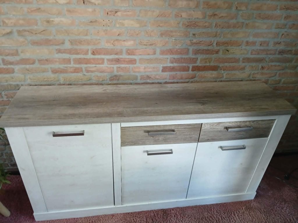 Dressoir meubel Wit - Eiken - 174 cm (Z.G.A.N), Ophalen, Overige materialen, 150 tot 200 cm, Met lade(s)