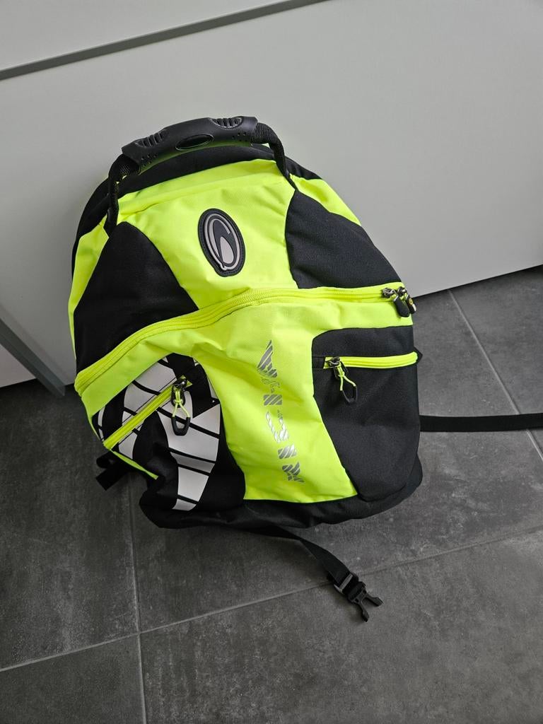 Opvallende neon gele rugtas voor op de motor, Gebruikt, 25 tot 40 cm, Ophalen of Verzenden, Waterdicht