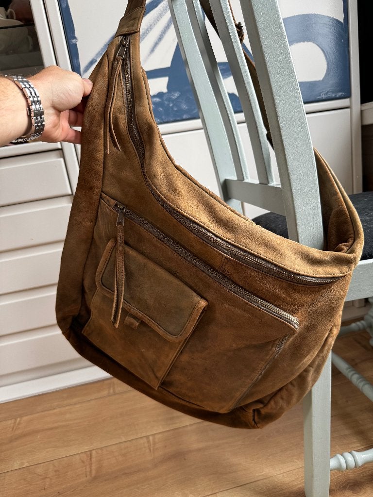 Vintage stoere leren schoudertas cognac, Sieraden, Tassen en Uiterlijk, Tassen | Schoudertassen, Overige merken, Gebruikt, Bruin