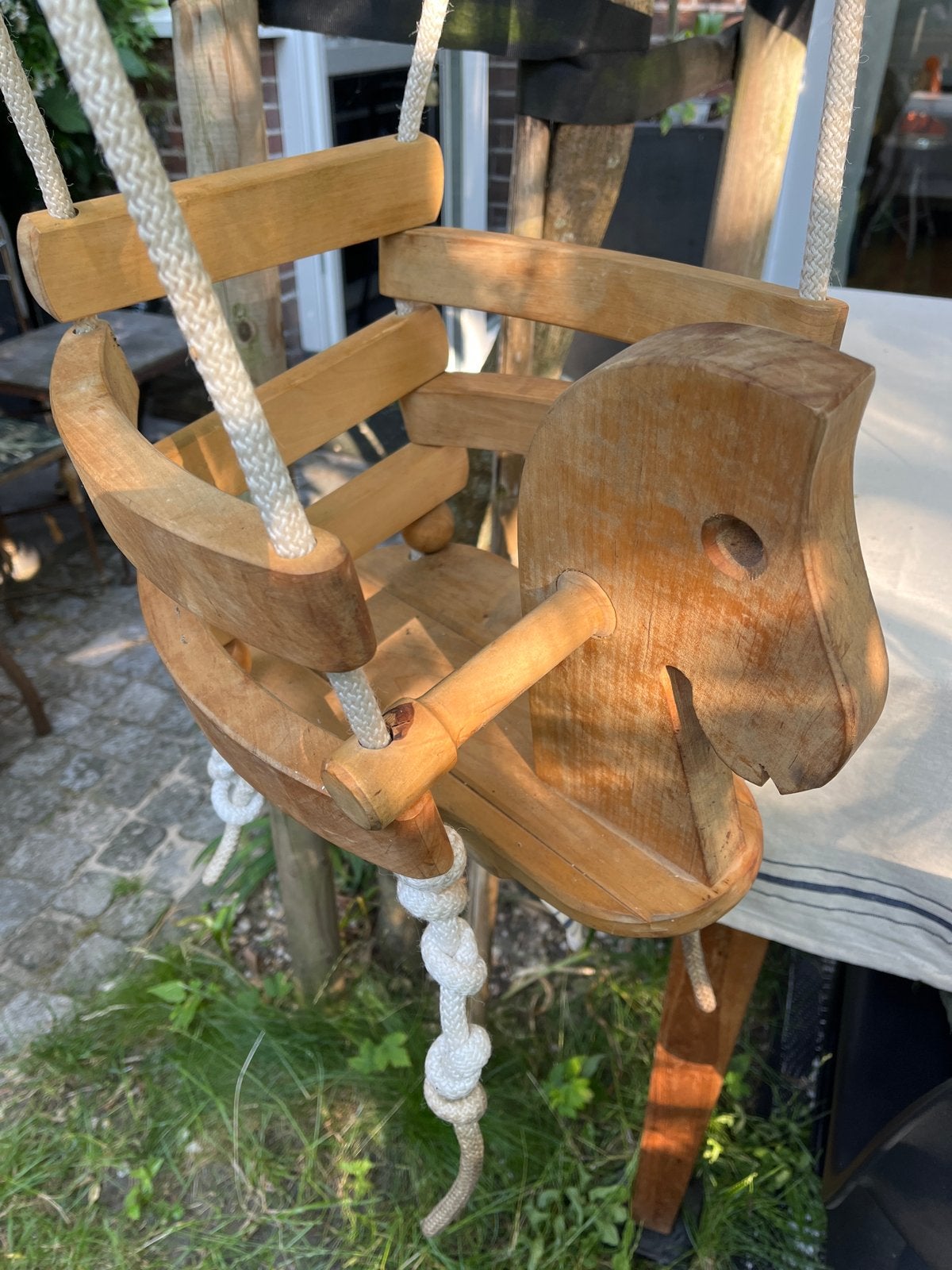 Houten babyschommel in paardvorm, Ophalen, Gebruikt, Jongen of Meisje