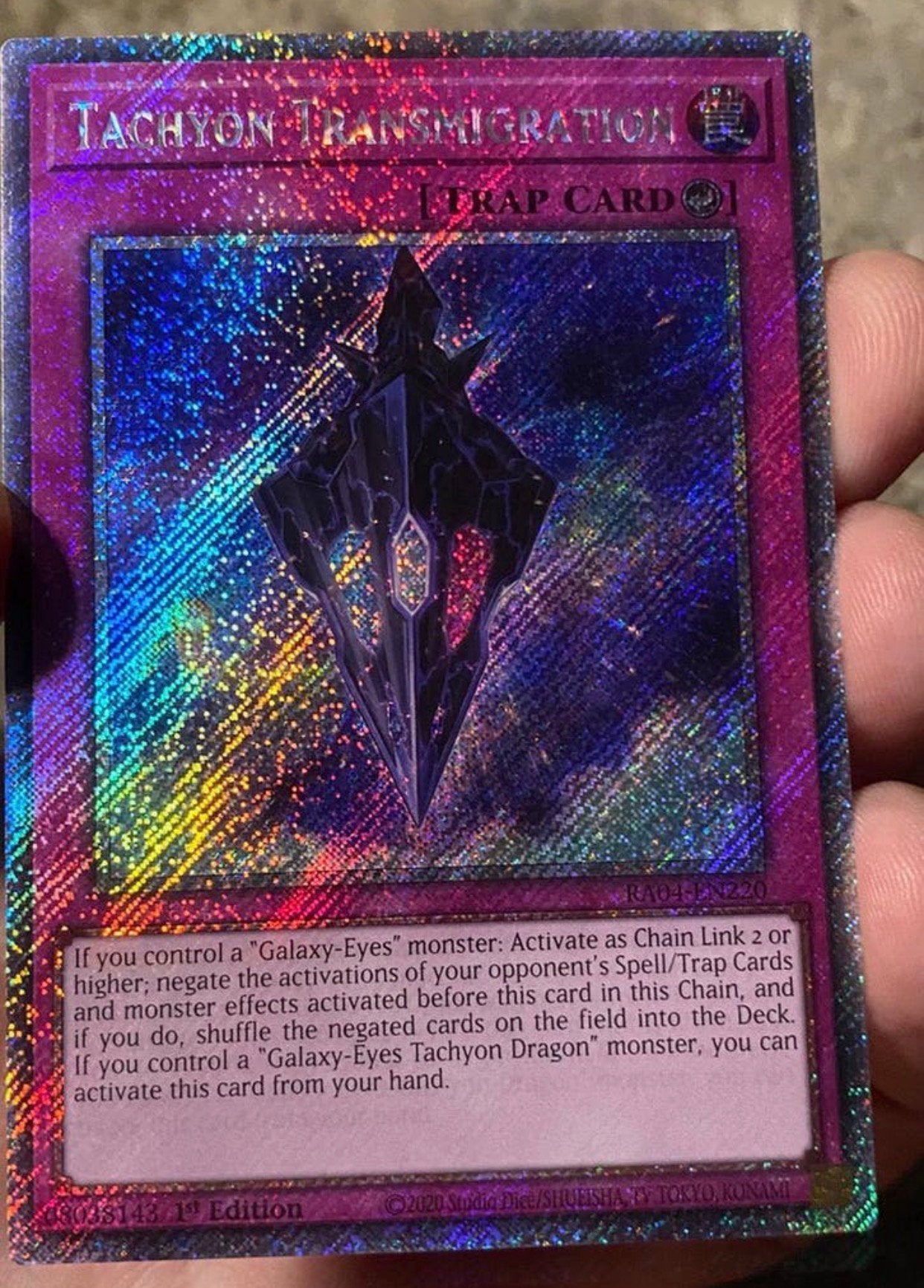 Yu-Gi-Oh! Tachyon Transmigration RA04 1st Edition !, Ophalen of Verzenden, Zo goed als nieuw, Losse kaart, Foil