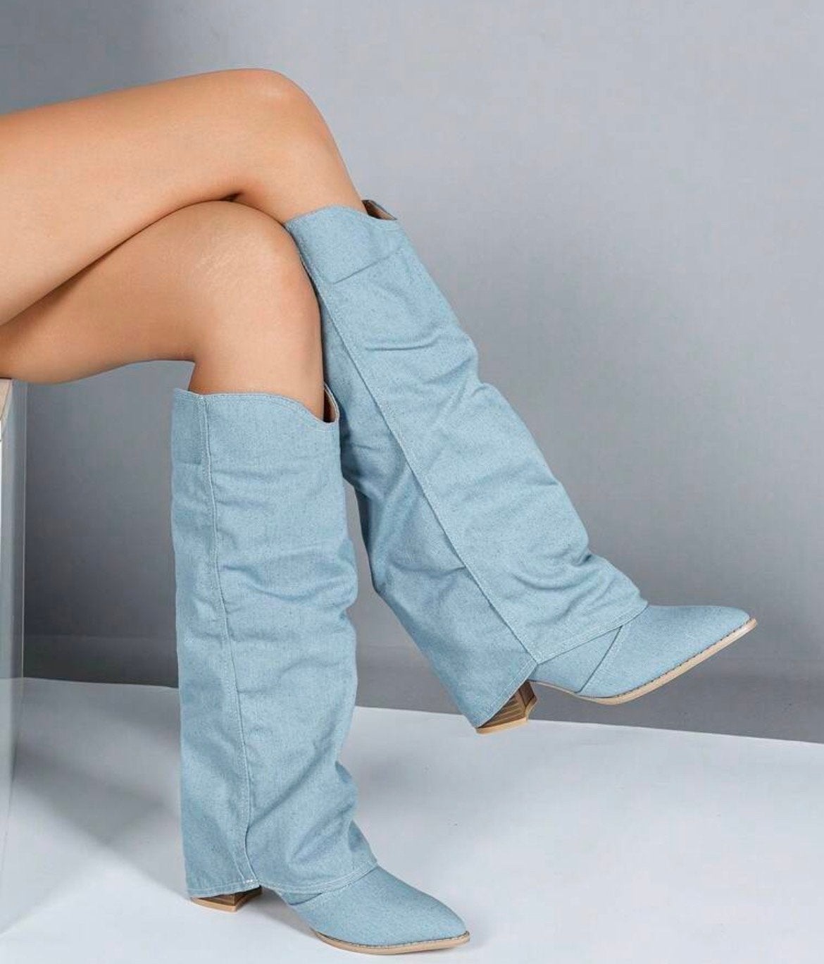 Lichtblauwe denim laarzen - Beschikbaar in verschillende mat, Verzenden, Nieuw, Blauw, Hoge laarzen