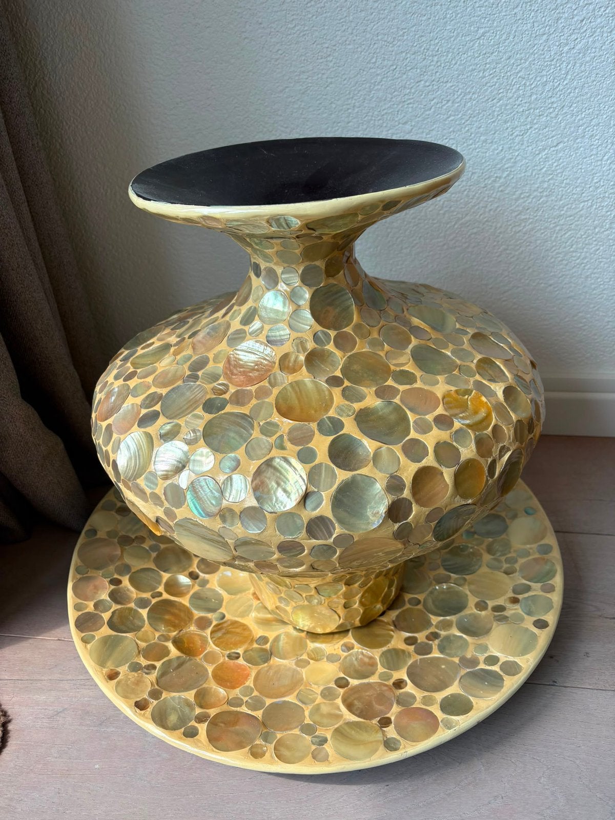 PTMD Vaas met schaal mozaïek schelpen, Ophalen, Gebruikt, 47 cm, Steen/keramiek