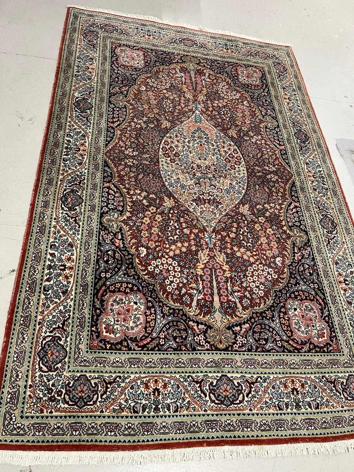 Perzisch tapijt handgemaakt kashmier 222x141, Ophalen, Bruin, Gebruikt, 100 tot 150 cm