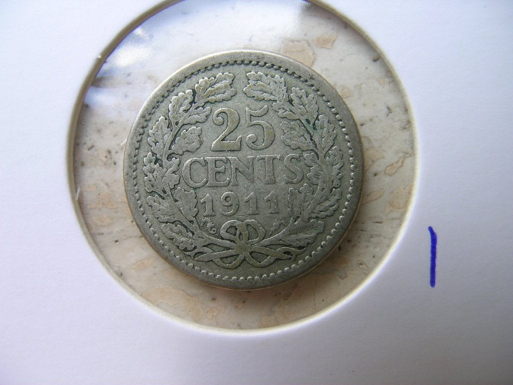 Kwartje 1911 (nr 1), Postzegels en Munten, Munten | Nederland, Ophalen of Verzenden, Koningin Wilhelmina, 25 cent, Losse munt