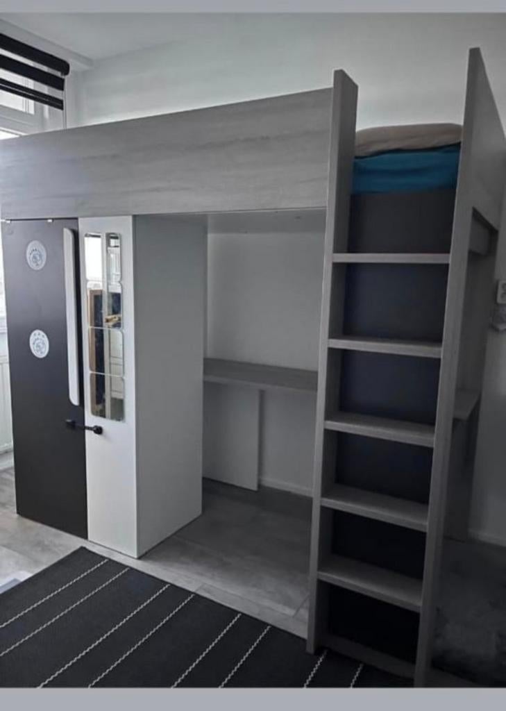Kinderbed Hoogslaper met Kast en Bureau - Grijs/Wit, Kinderen en Baby's, Kinderkamer | Stapelbedden en Hoogslapers, Ophalen